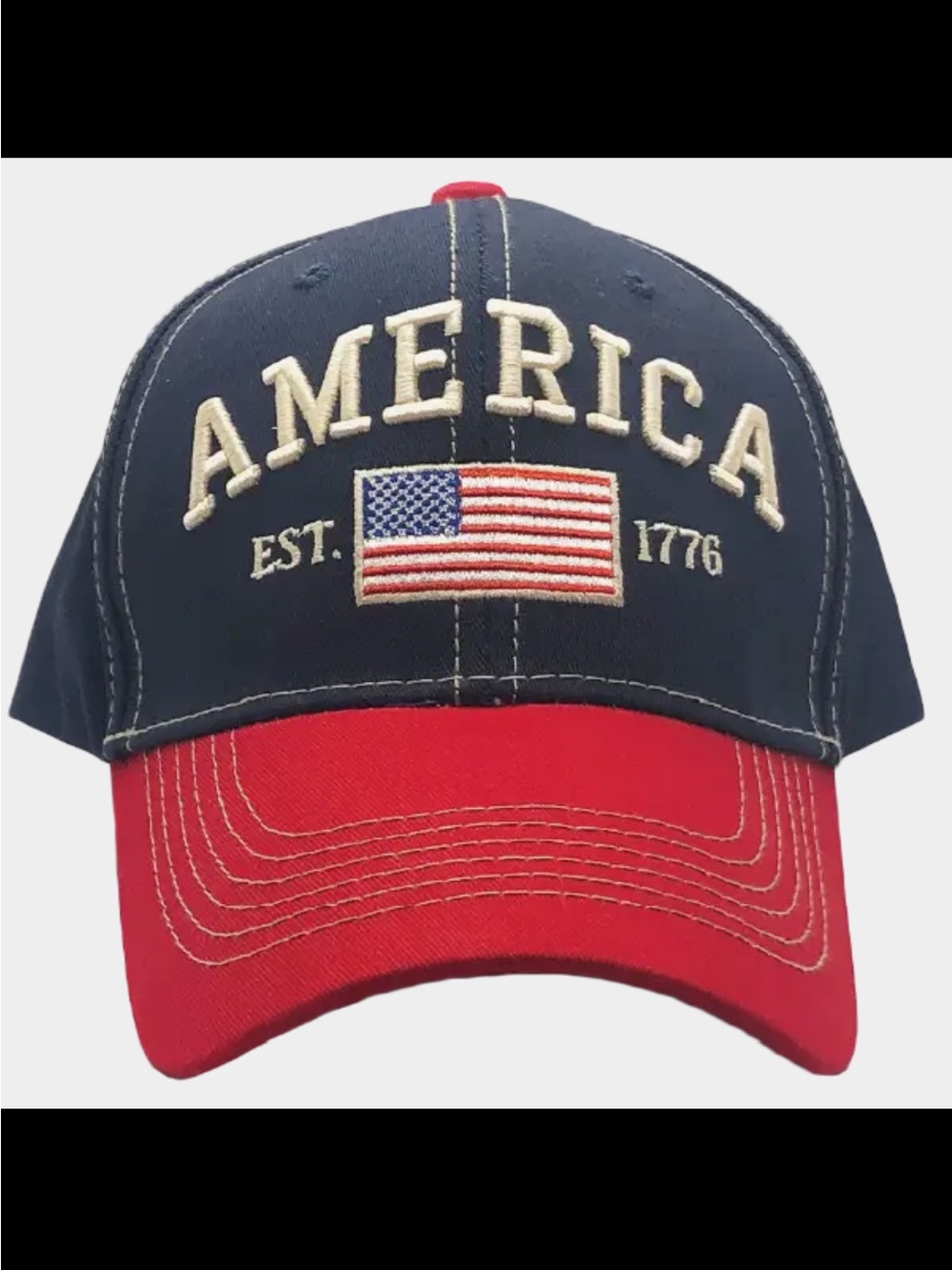 America Embroidered Flag Baseball Cap - Navy & Red